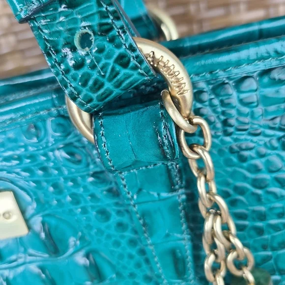 Brahmin Teal Blue Crocodile Embossed Leather Bag Tassel Charm - Picture 14 of 16
